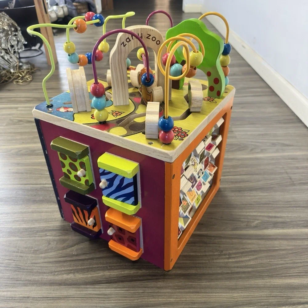 Battat Just B B You Zany Zoo Wooden Activity Cube Educational Preschool Play Fun